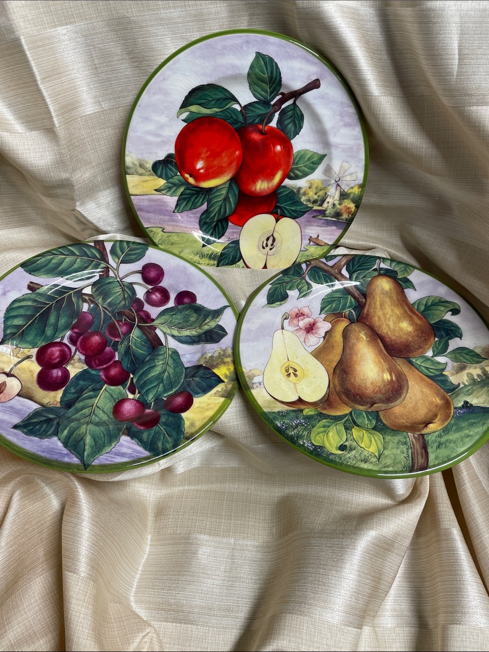 Fruit Motif Ceramic Dessert Plates (Set of 3) Hand Decorated made in Italy